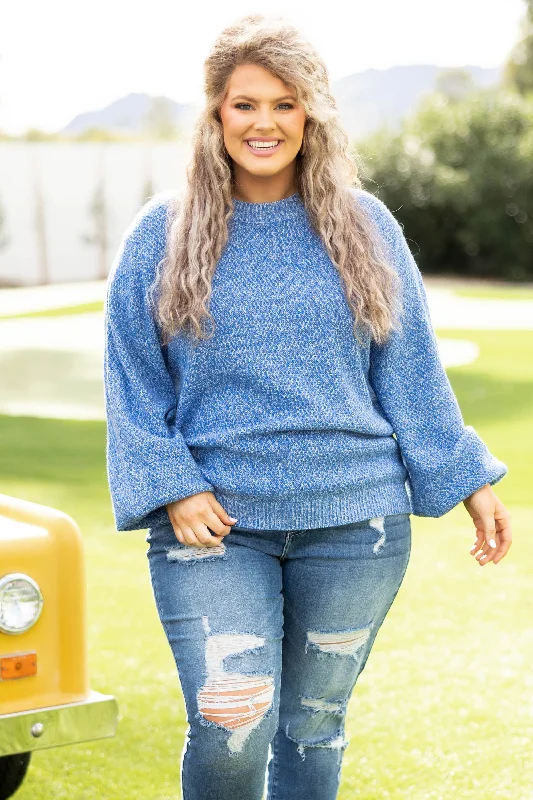 Cozy Bubble Sleeve Sweater, Pacific Blue