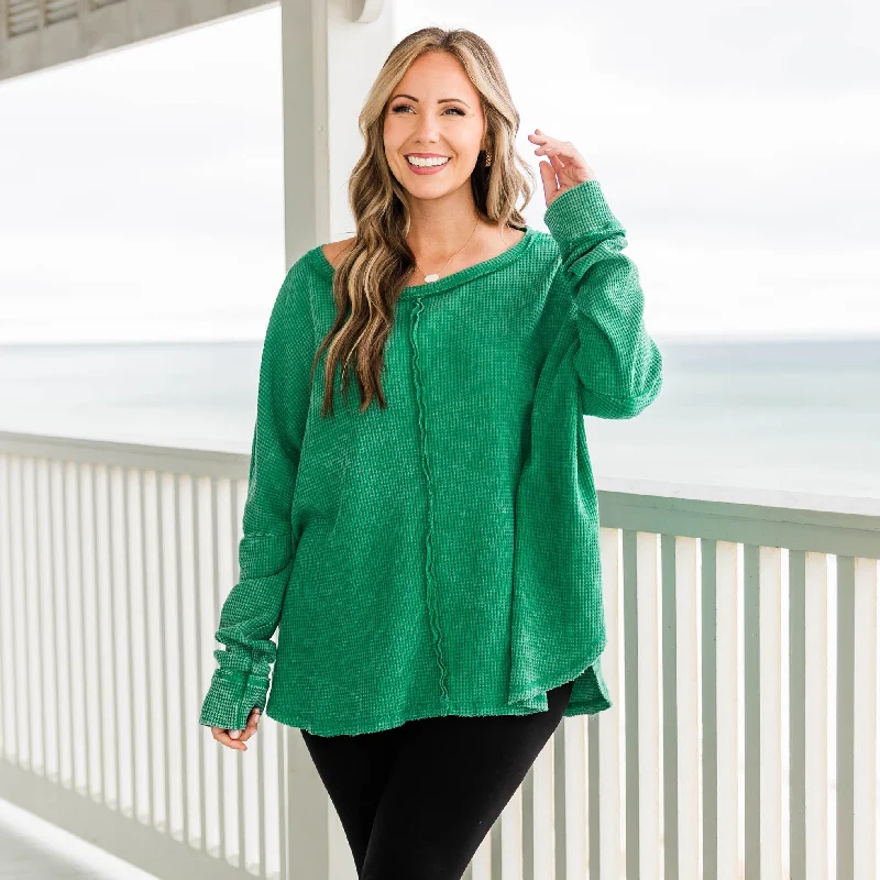 Cozy Waffle Pullover, Kelly Green