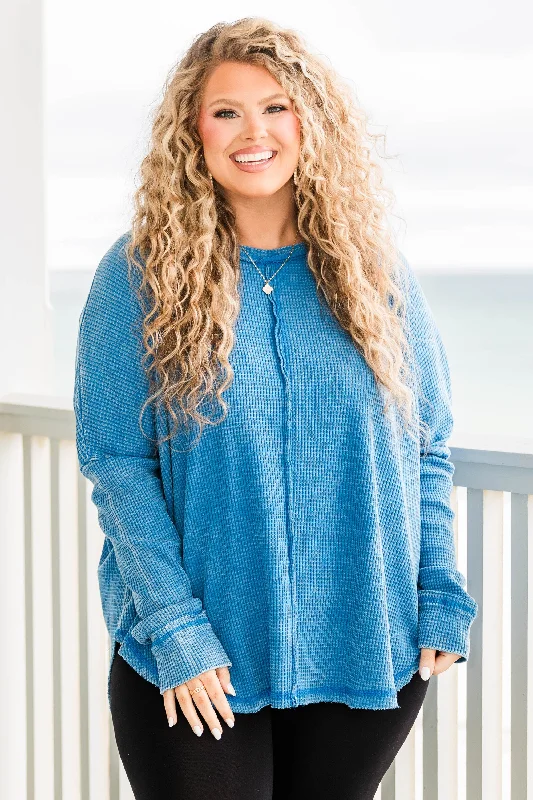 Cozy Waffle Pullover, Ocean Blue