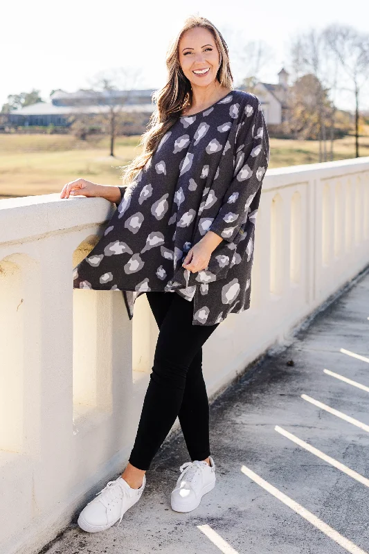 Fireside Flirt Tunic, Charcoal Leopard