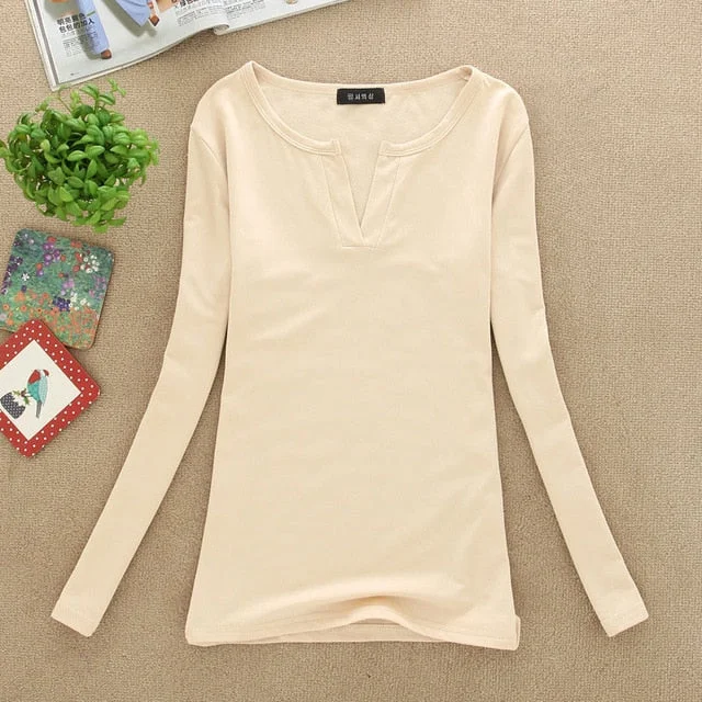 2019 solid 14 colors V-Neck  Blouses Sexy Slim Knitted Long Sleeve Chemise Femme Korean Tops for Women clothing Shirt Top Blouse