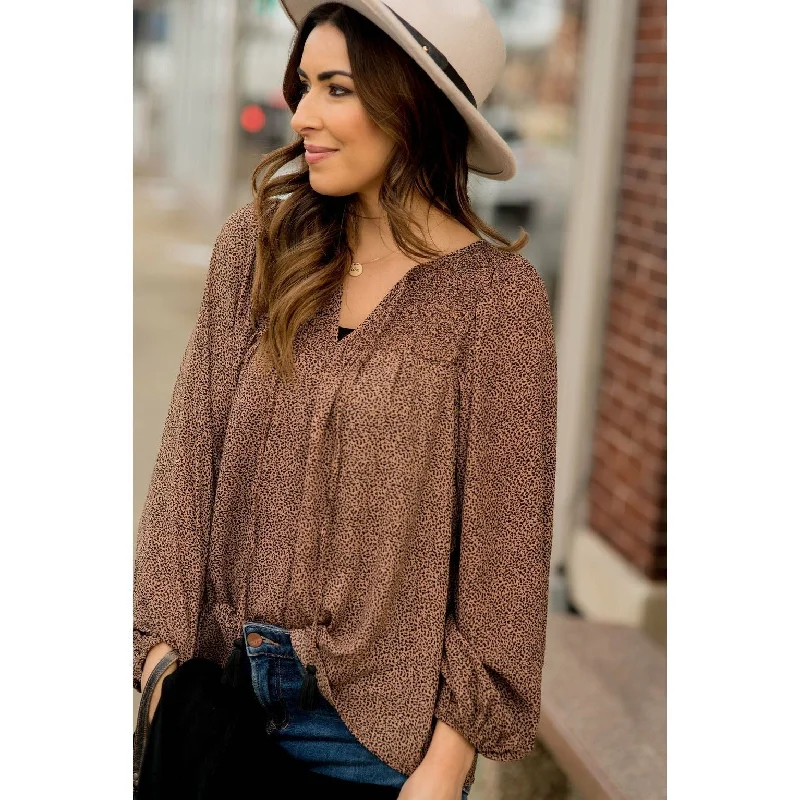 Cheetah V- Neck Tassel Blouse