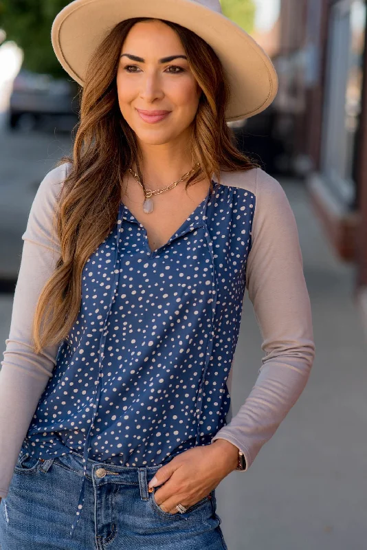 Dotted Front Long Sleeve Blouse