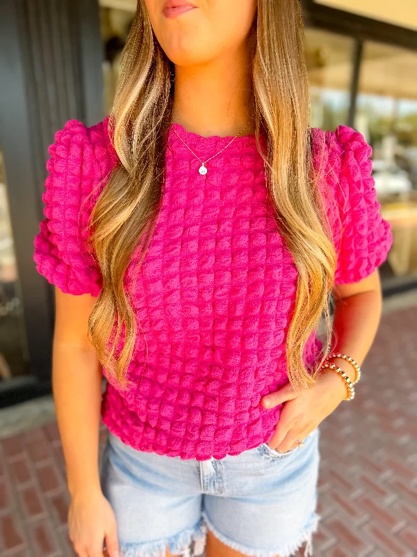 Downtown Diva Textured Blouse-Fuchsia