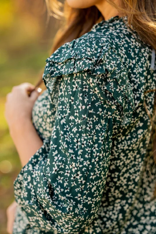 Mini Floral Double Flutter Shoulder Blouse