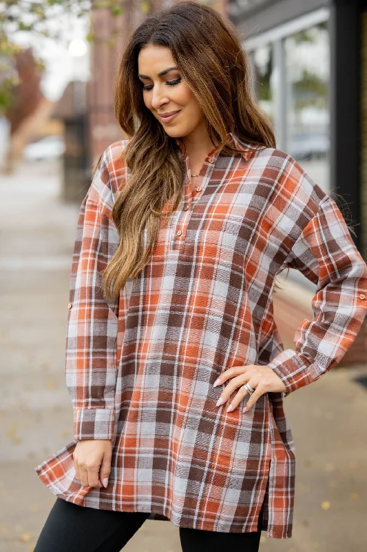 Plaid Button Accented Tunic