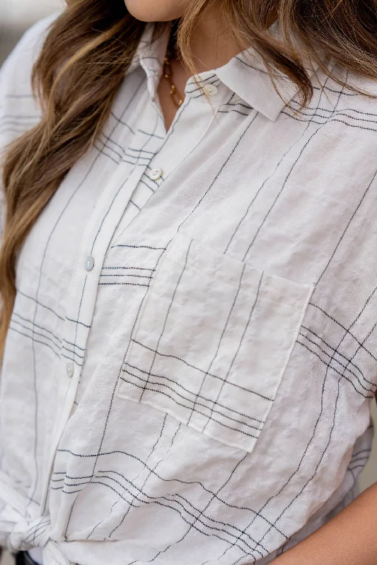 Plaid Tie Front Button Up Blouse