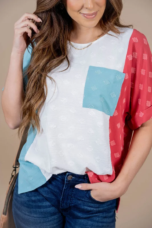 Stitched Squares Tri Colored Blouse