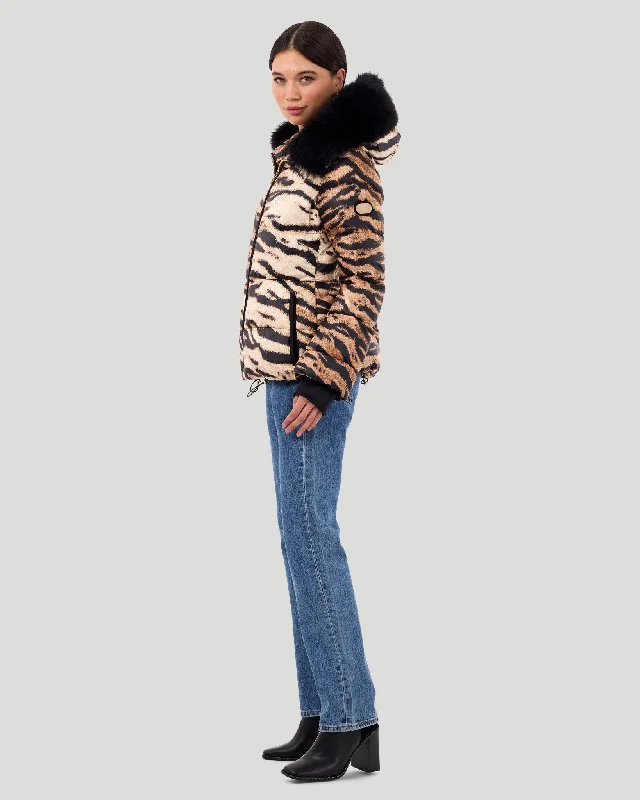 Printed Après-Ski Jacket with Detachable Toscana Shearling Lamb Hood Trim