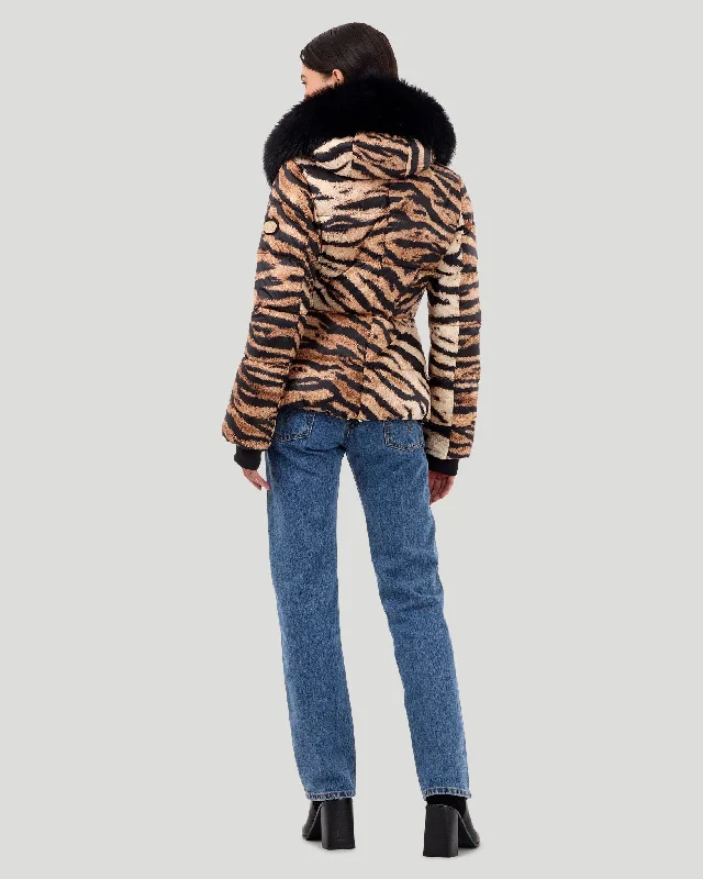 Printed Après-Ski Jacket with Detachable Toscana Shearling Lamb Hood Trim