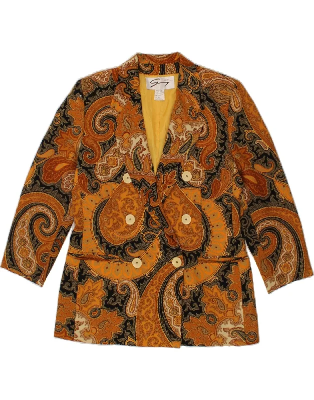 GENNY Womens Double Breasted Blazer Jacket UK 18 XL Brown Paisley Wool