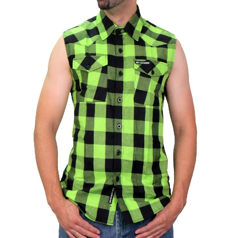 Hot Leathers FLM5002 Men’s Black and Green Sleeveless Cotton Flannel Shirt