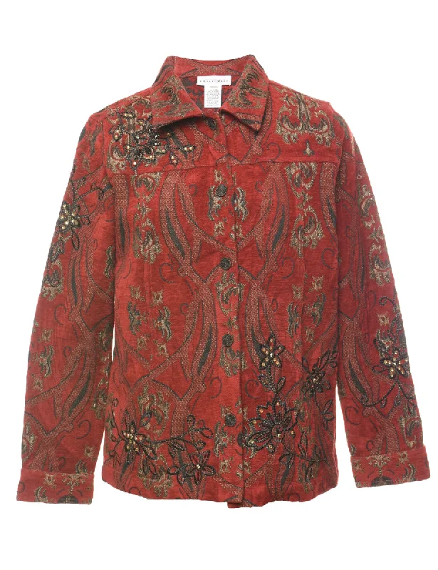 Red & Dark Green Abstract Pattern Tapestry Jacket  - M