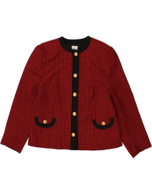 VINTAGE Womens 5 Button Blazer Jacket IT 44 Medium Red Houndstooth