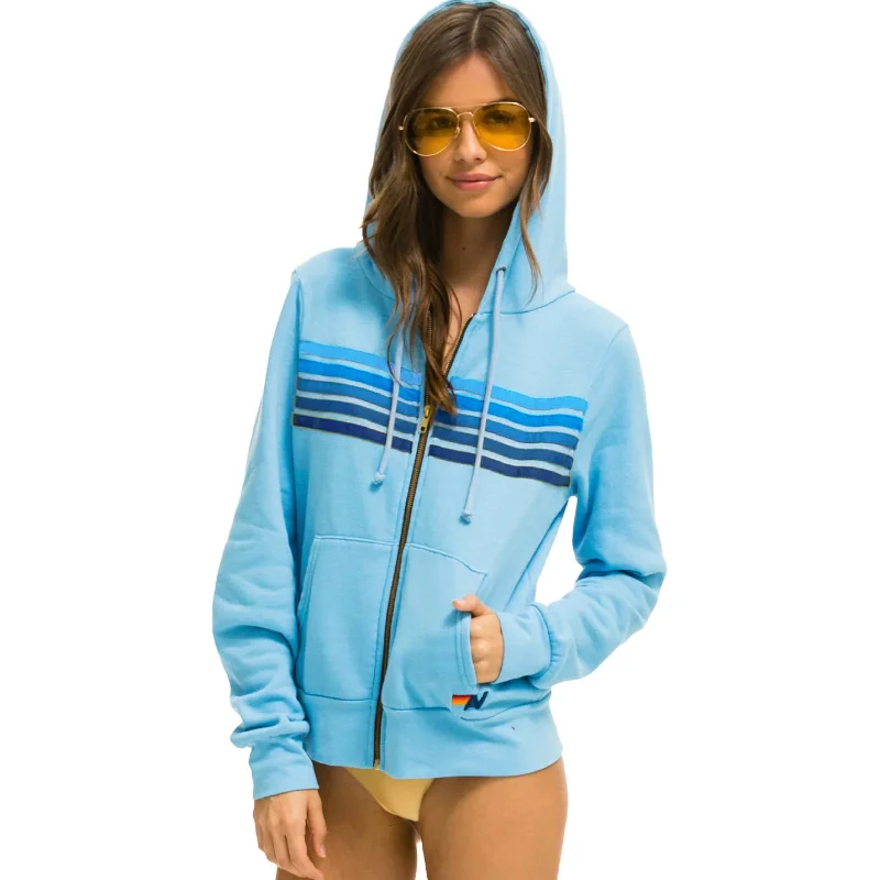 Aviator Nation 5 Stripe Zip Hoodie Sky Blue/Blue