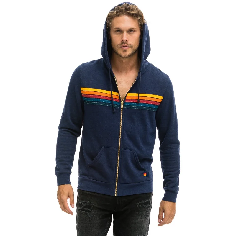 Aviator Nation 5 Stripe Zip Up Hoodie Navy