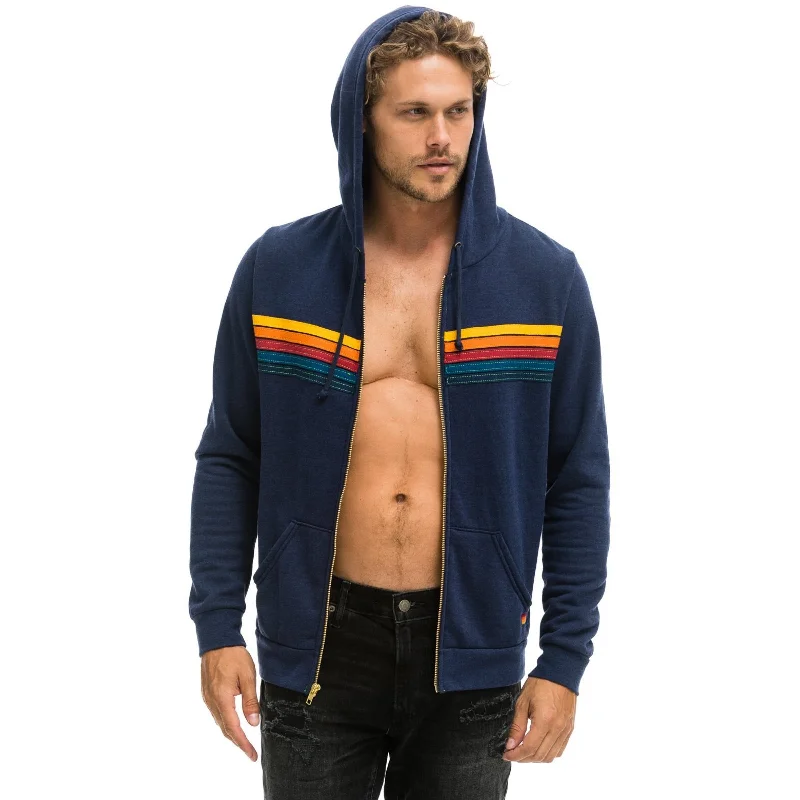 Aviator Nation 5 Stripe Zip Up Hoodie Navy