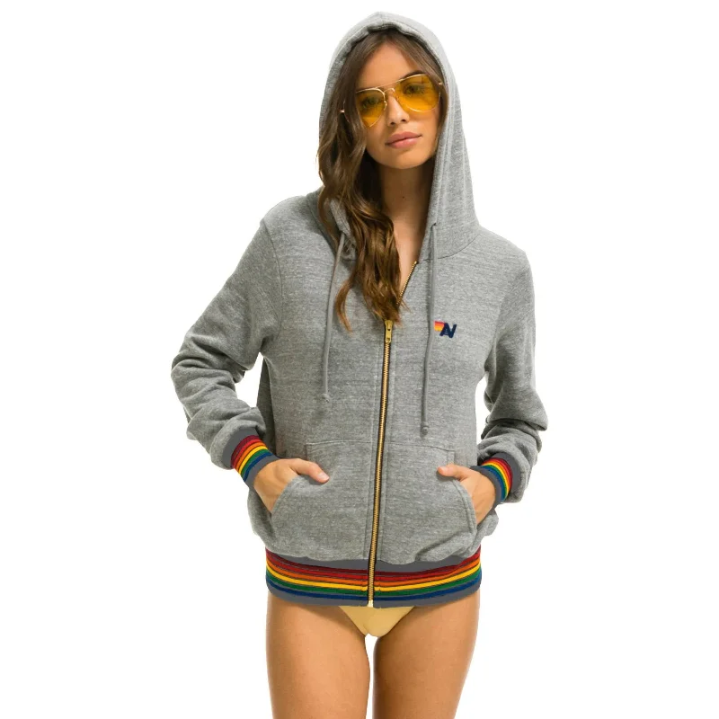 Aviator Nation Rainbow Zip Up Hoodie Heather Grey