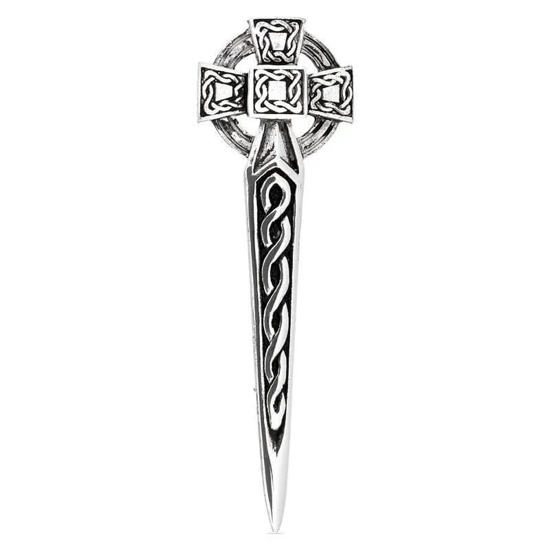 Celtic Cross Pewter Kilt Pin - Polished