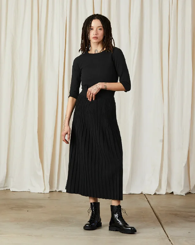 Pleated Knit Midi Skirt