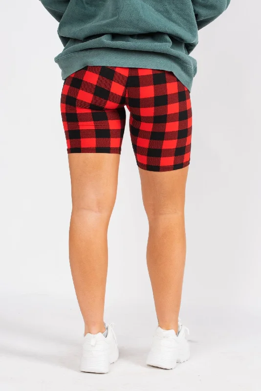 Gingham printed plus size biker shorts red/black