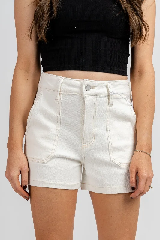 JBD high rise cargo denim shorts off white