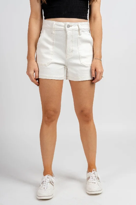 JBD high rise cargo denim shorts off white