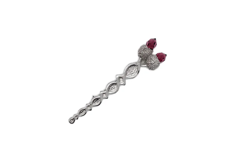 Pewter Twin Thistle Kilt Pin with Amethyst Stone Top