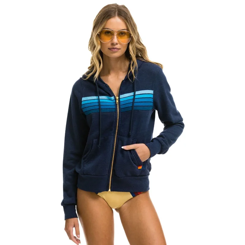 Aviator Nation 5 Stripe Zip Hoodie Navy/Blue