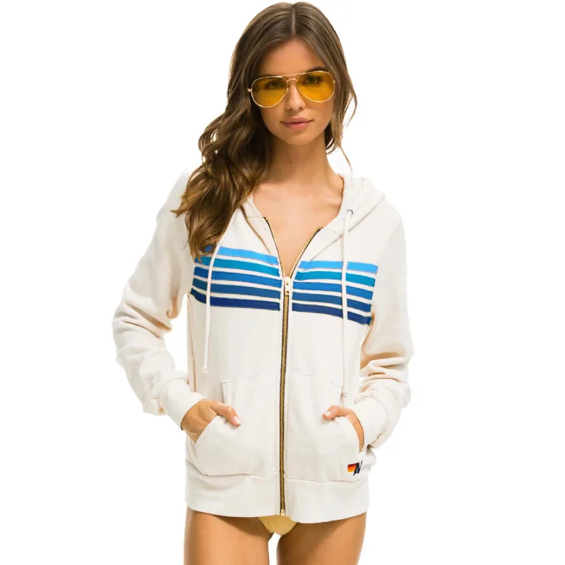 Aviator Nation 5 Stripe Zip Hoodie White/Blue