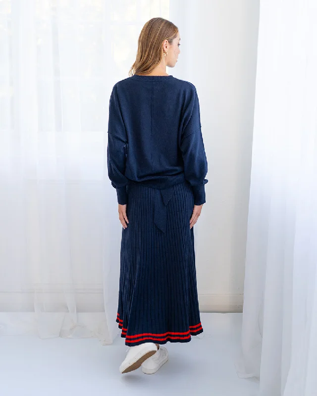 Rebecca Knit Skirt - Navy/Poppy