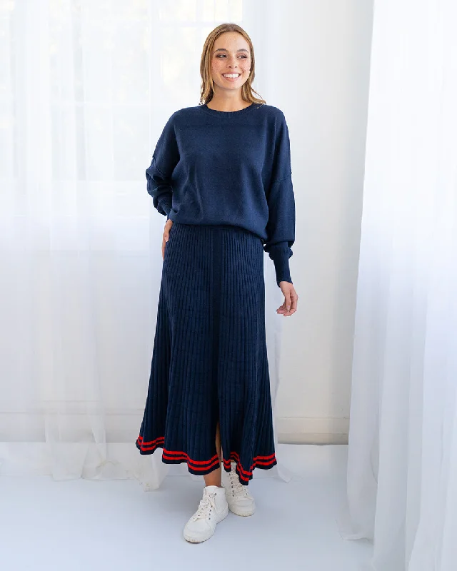 Rebecca Knit Skirt - Navy/Poppy