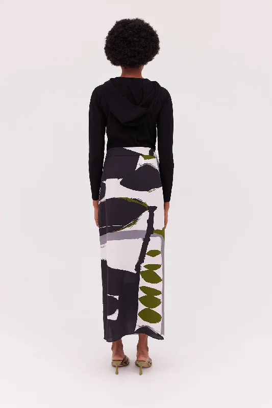 Rivers Print Silk Midi Skirt