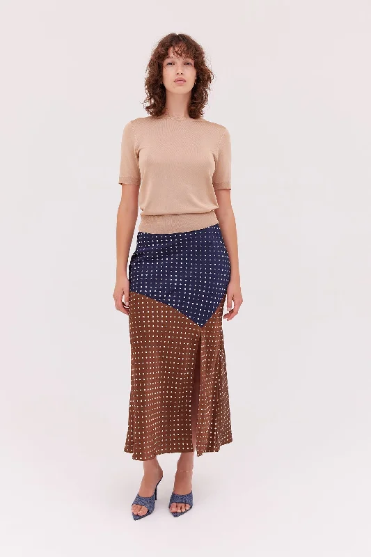 Silk Spot Midi Skirt