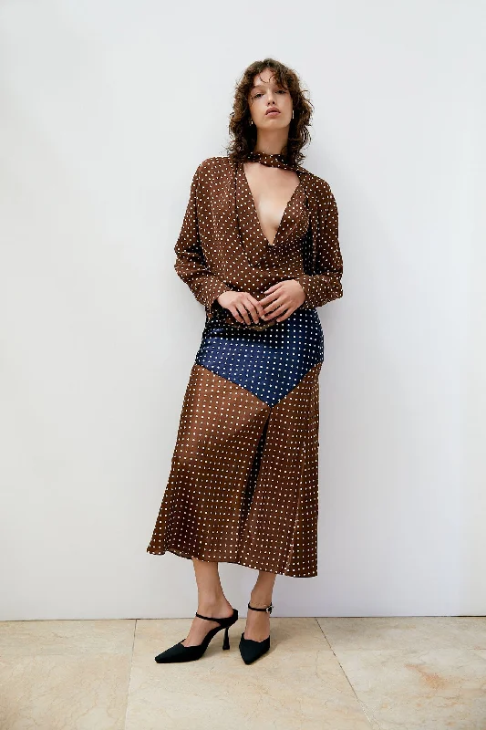 Silk Spot Midi Skirt