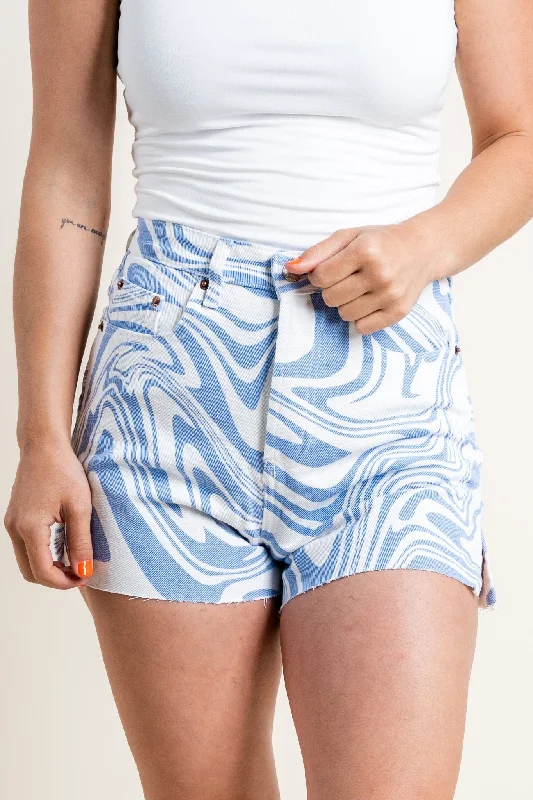 Swirl print high waist shorts periwinkle