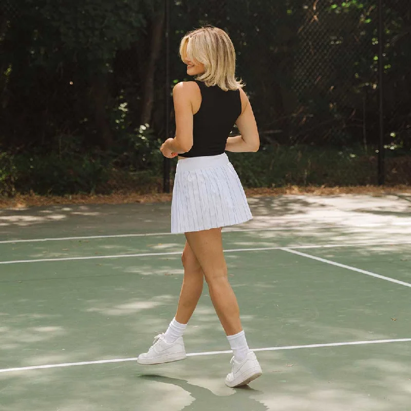 Tie Breaker Tennis Skirt, White Pinstripe