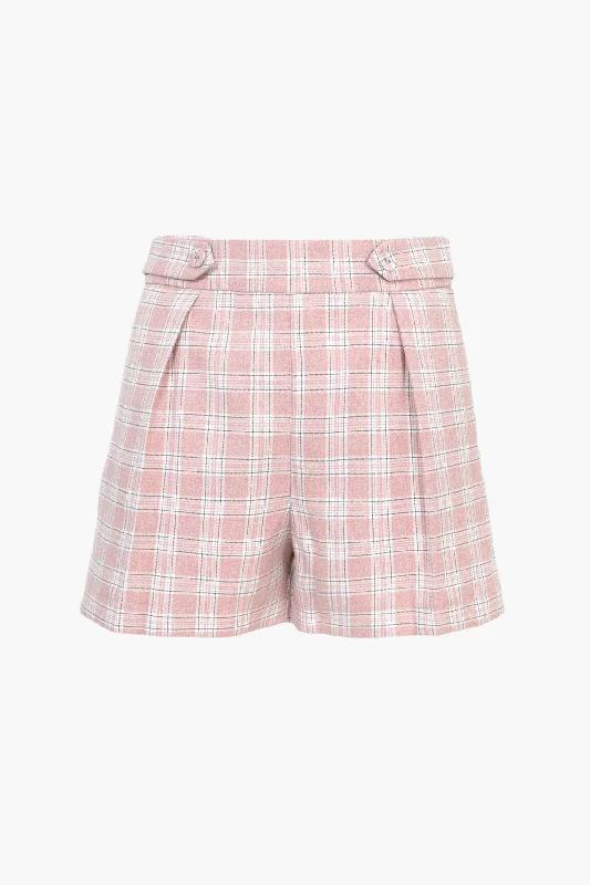 Adelyn Rae Violet Plaid Front Pleat Trouser Shorts in Cotton Candy