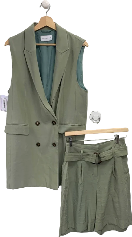 Warehouse Sage Green Double-Breasted Sleeveless Blazer and Summer Shorts Set UK 10