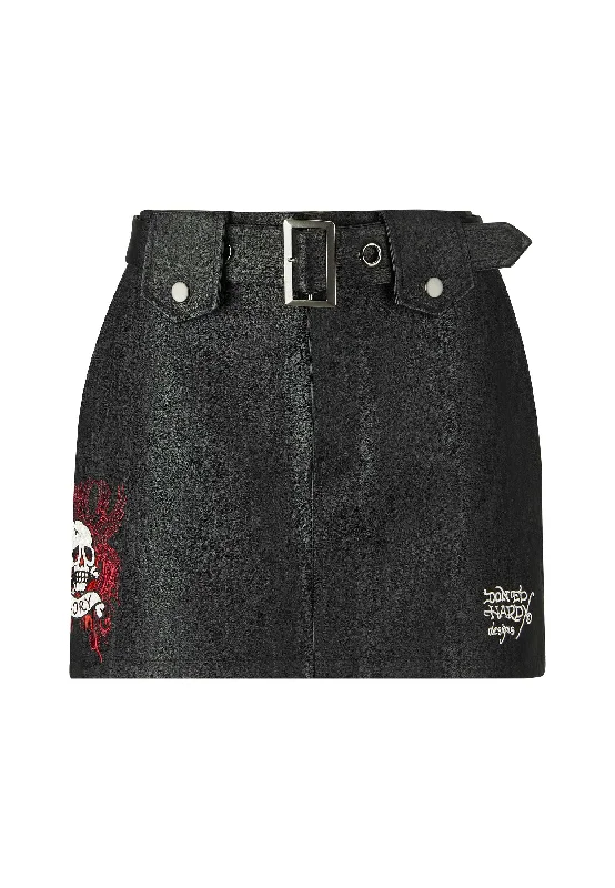 Womens Death Or Glory Vegan Leather Mini Skirt  - Black