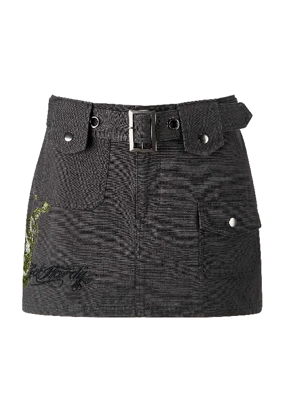 Womens Twisted Dragon Cargo Mini Skirt - Grey