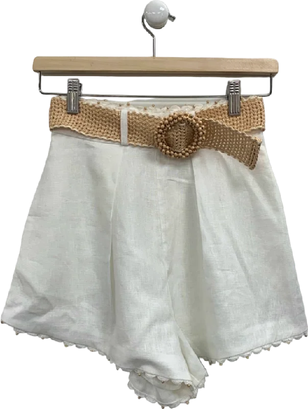 Zimmermann White Belted High-Waist Linen Shorts UK XS